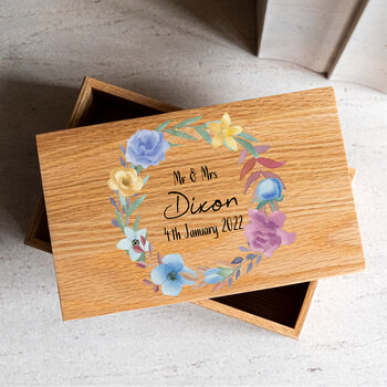 Personalised Floral Spring Wedding Keepsake Oak Box, 3 of 3