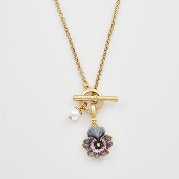 Gold Pansy And Pearl Toggle Necklace, 2 of 10