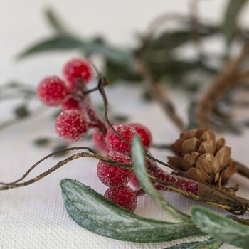 Iced Red Berry Candle Ring With Frosted Leaves, 2 of 6