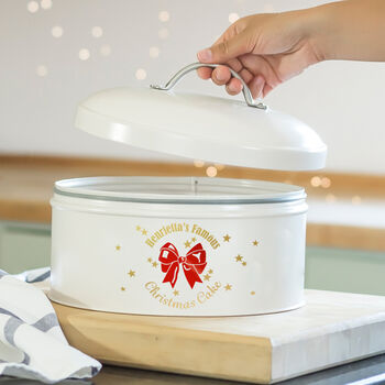 Personalised Red Ribbon Christmas Cake Tin, 2 of 5