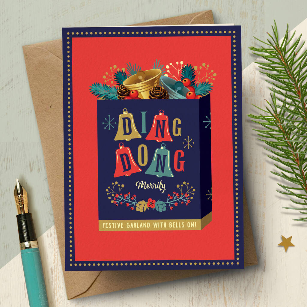 ‘Ding Dong Merrily’ Vintage Style Christmas Card, 1 of 3
