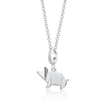 Sterling Silver Origami Pig Charm Necklace, 2 of 8