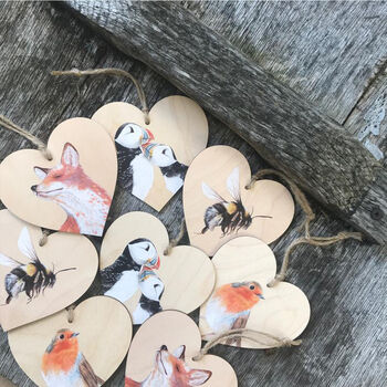 Puffins Wooden Hanging Heart Decoration, 3 of 3
