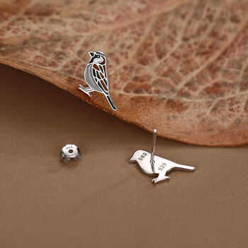 Sterling Silver Enamel Sparrow Stud Earrings, 4 of 12
