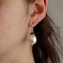 White Shell Pearl And Sapphire Drop Earrings, thumbnail 3 of 4