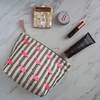 Embroidered Flamingo Cotton Make Up Bag, 2 of 11