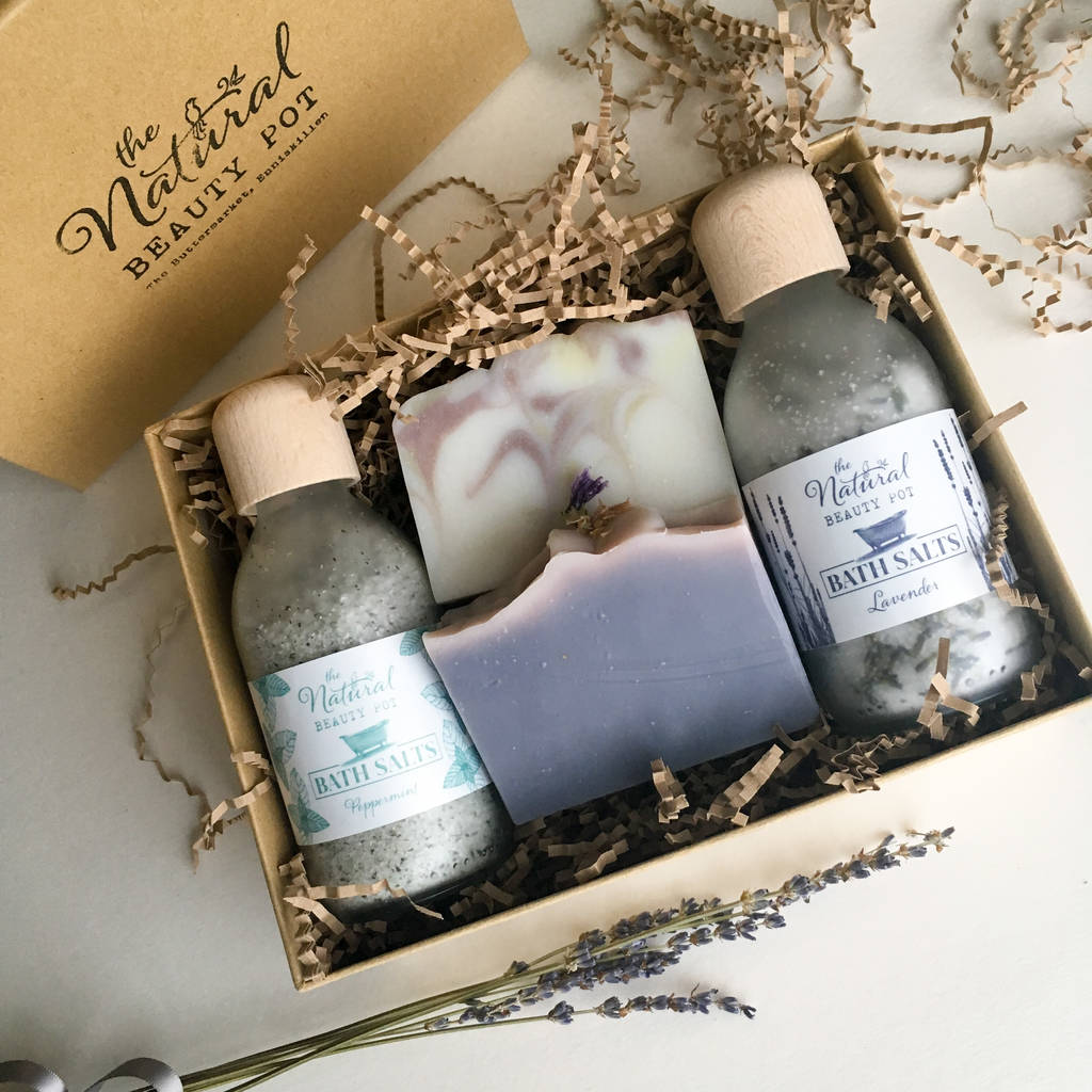 lavender and peppermint bath salts and soap gift box by the natural ...