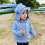 Personalised Blue Knitted Bobble Hooded Cardigan, thumbnail 5 of 9
