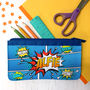 Personalised Blue Comic Style Fabric Pencil Case, thumbnail 1 of 9