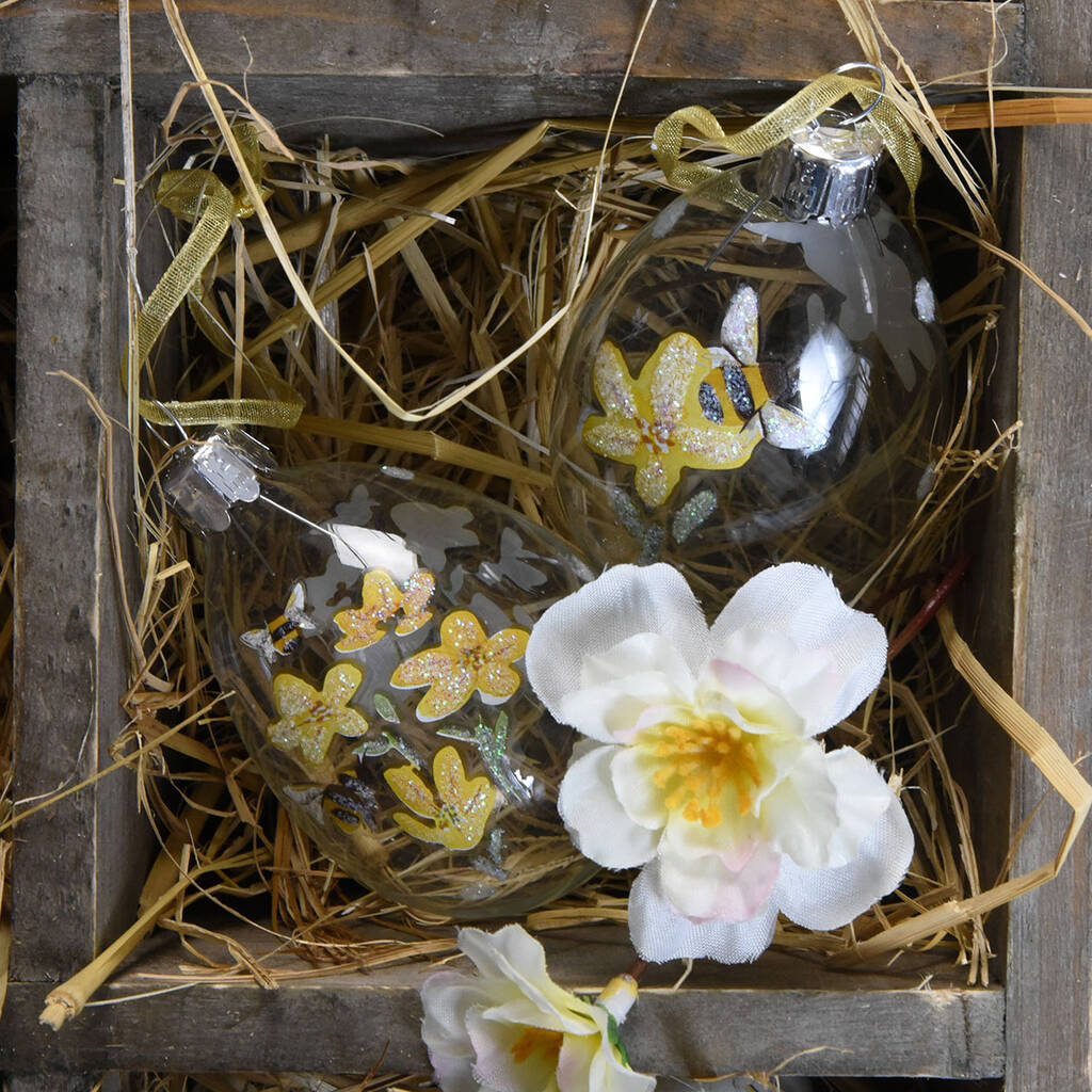 Set Of Two Buttercup Bee Clear Glass Eggs By The Chicken And The Egg