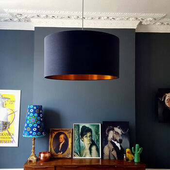 Jet Black Cotton Lampshades With Copper Or Gold Lining, 2 of 11