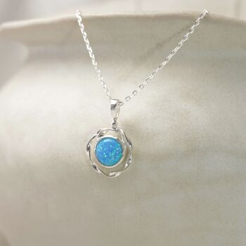 Dainty Sterling Silver Round Opal Pendant, 3 of 5