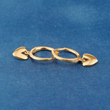 Gold Heart Charm Hoop Earrings, 6 of 7