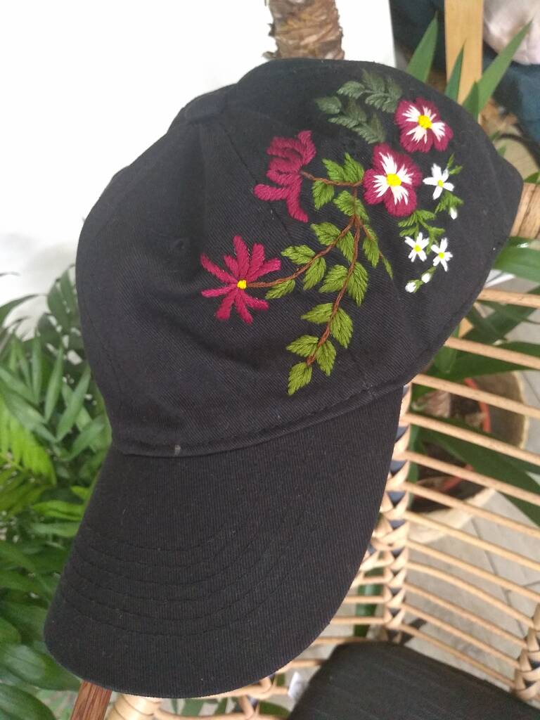 Hand-Embroidered Baseball Cap Black