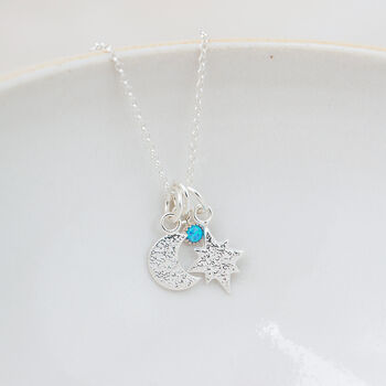 Sterling Silver Birthstone Star And Moon Cluster Pendant, 2 of 7