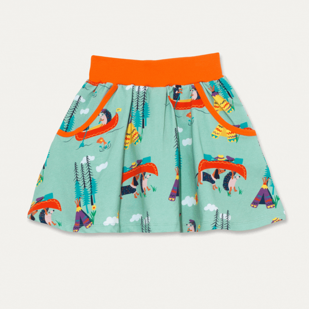 Organic Kids Skort With Canoeing Dog And Hedgehog, thumbnail 1 of 5