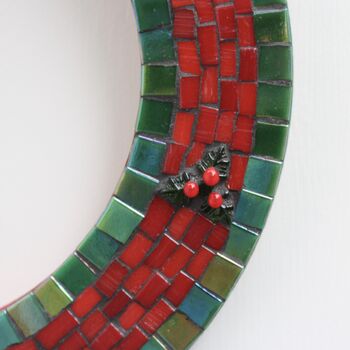 Handmade Mosaic Holly Christmas Wreath Wall Art, 6 of 6