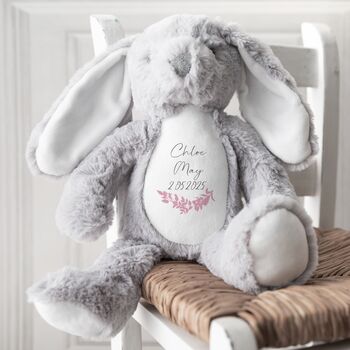 Personalised New Baby Bunny Teddy Grey, 3 of 3