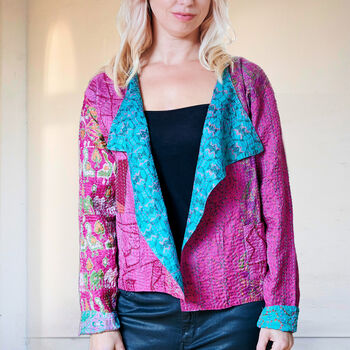 Kantha Handstitched Pink Silk Jacket, 2 of 10