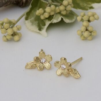Diamond Cherry Blossom Stud Earrings, 18ct Gold, 6 of 7