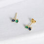 18 K Gold Plated Green And Blue Cz Double Stud Earrings, thumbnail 1 of 9