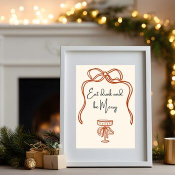 A4 Christmas Art Print, Eat Drink And Be Merry, 3 of 6