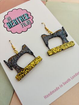Sewing Machine Glitter Earrings / Sewing Lover Gift / Craft Inspired Jewellery / Fun Statement Accessories, 5 of 5