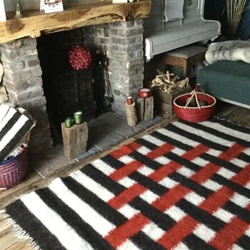 Handwoven Sheep Wool Rug Red And Black Stripes, 5 of 12