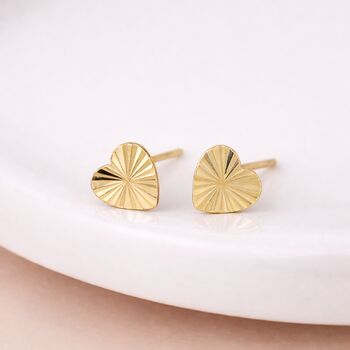 Gold Plated Sterling Silver Sunburst Heart Stud Earrings – 7mm, 2 of 8