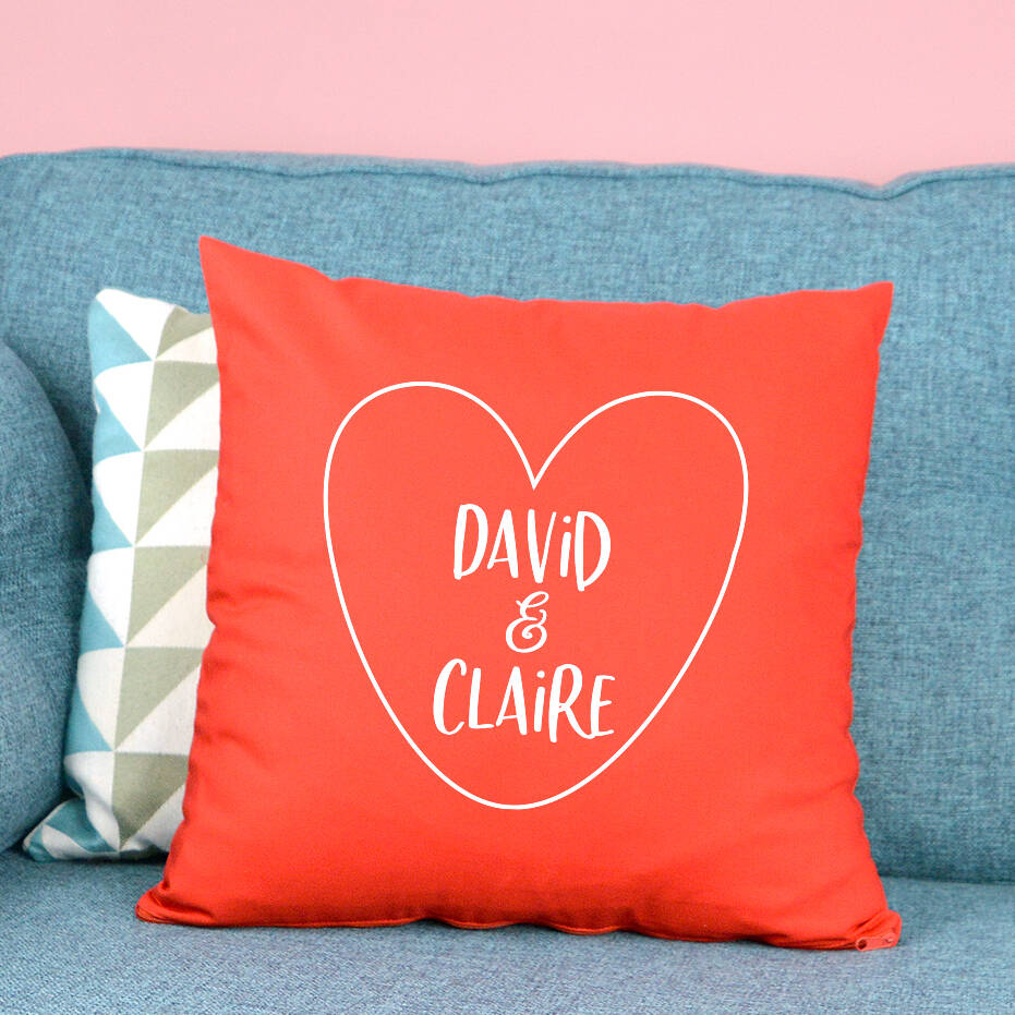 Personalised Couples Heart Cushion By Pink and Turquoise