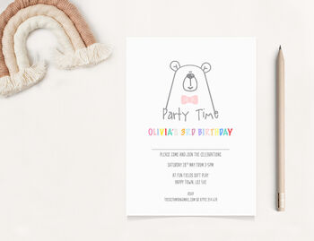 10 Party Bear Personalised Invitations, 2 of 3
