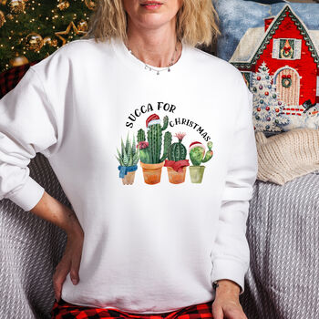 White Christmas Jumper With ‘Succa For Christmas’ Succulent Design, 5 of 5