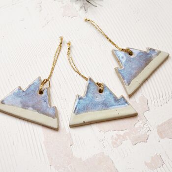Handmade Stoneware Mountain Ornament: Snowy Peak Christmas Decoration, 3 of 5