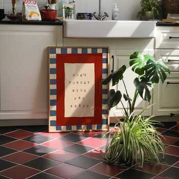 Don't Forget Milk And Bread Checkered Kitchen Wall Print, 8 of 9