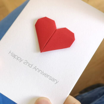 Personalised 2nd Cotton Anniversary Origami Heart Card, 3 of 4