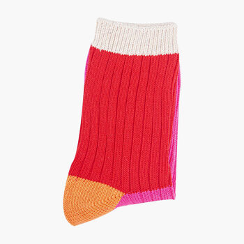 Glitter Mid Calf Ribbed Cotton Boot Socks Colour Block Red Pink, 4 of 4