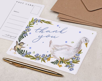 Blue Floral Goose Thank You A6 Postcard Pack, 2 of 3