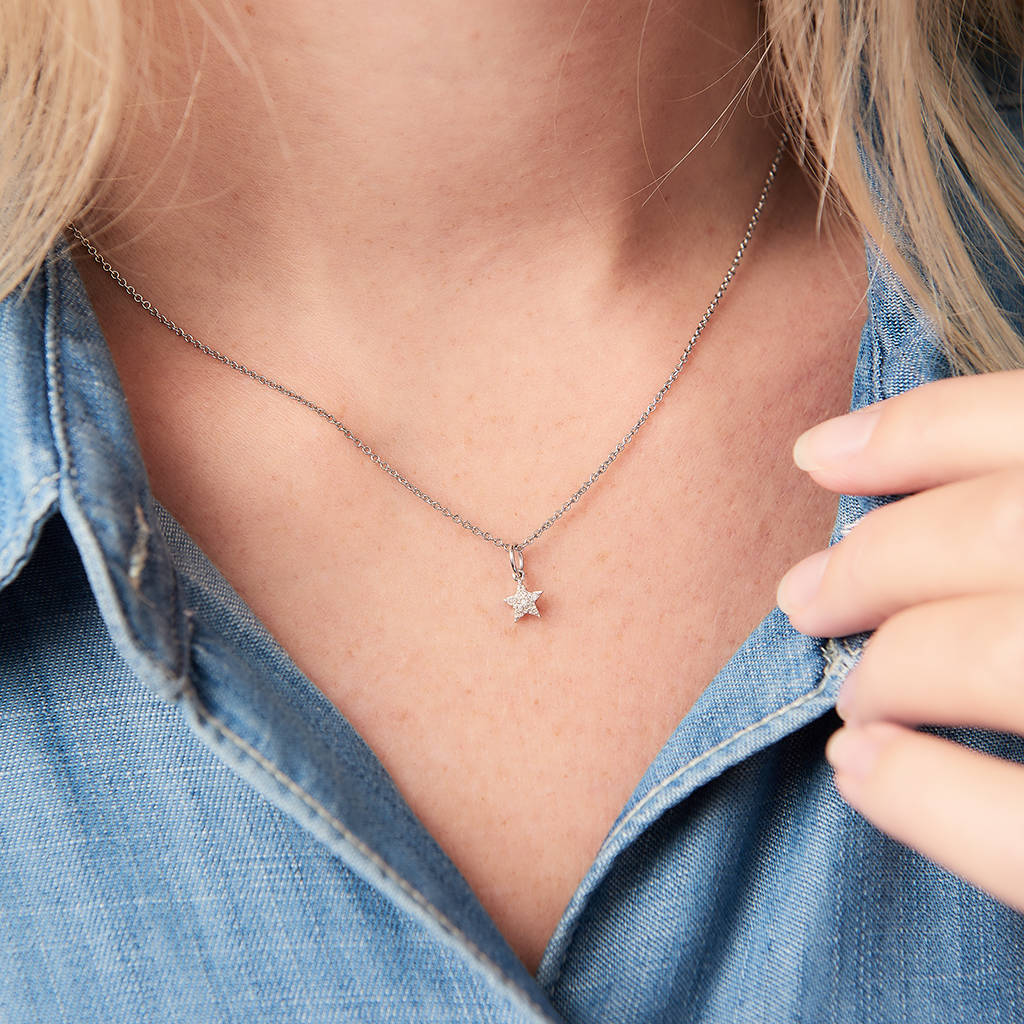 Diamond Necklace With Tiny Pave Star Charm, 1 of 5