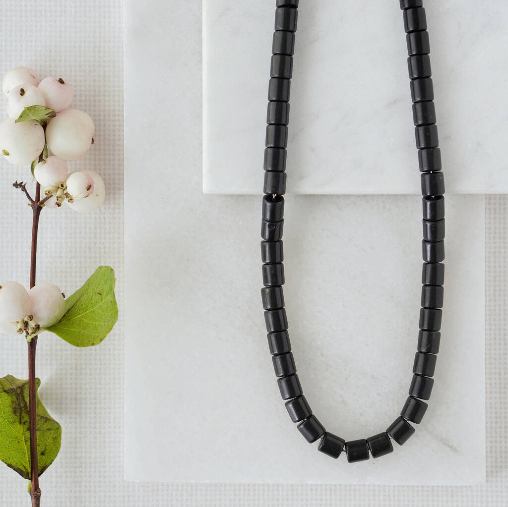 925 Sterling Silver Black Obsidian Beaded Necklace By Xander Kostroma