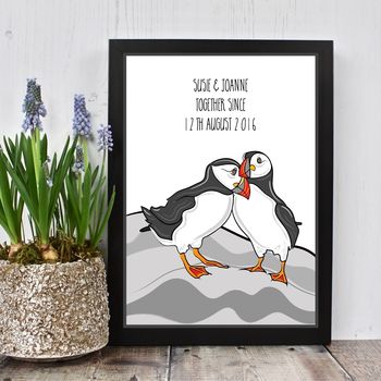 Puffin Themed Engagement Or Wedding Print, 5 of 7