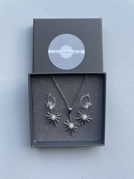 Celestial Silver Star Earrings And Necklace Gift Set, 2 of 5