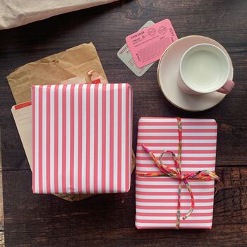 Pink Wide Stripe Paper Fibre Wrapping Paper Sheet, 11 of 12