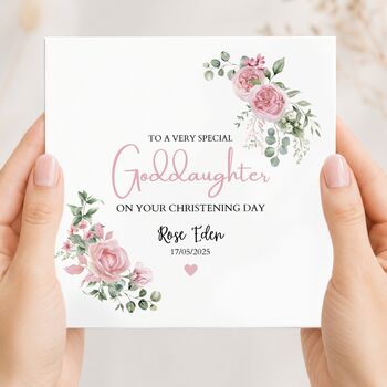 Granddaughter Christening Card, Pink Roses Baptism Card, Any Relationship, 4 of 6