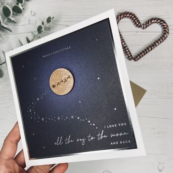 Moon And Back Silver Foil And Wood Christmas Card, 3 of 3