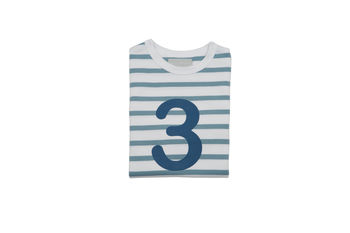 Ocean Blue + White Breton Striped Number/Age T Shirt, 4 of 6