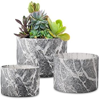 Set Of Three Cylinder Grey Marble Ceramic Plants Pot, 7 of 7