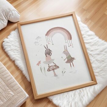 Dancing Bunny Nursery Art – Neutral Boho Wall Print Set, 4 of 5