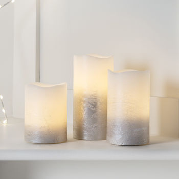 Set Of Three Silver Ombre Wax LED Pillar Candles, 2 of 4