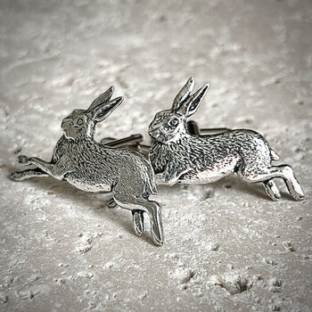 Wild Hare Cufflinks Antiqued Pewter, 2 of 5