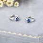 Sapphire Blue Cz Flower Huggie Hoop Earrings, thumbnail 7 of 11